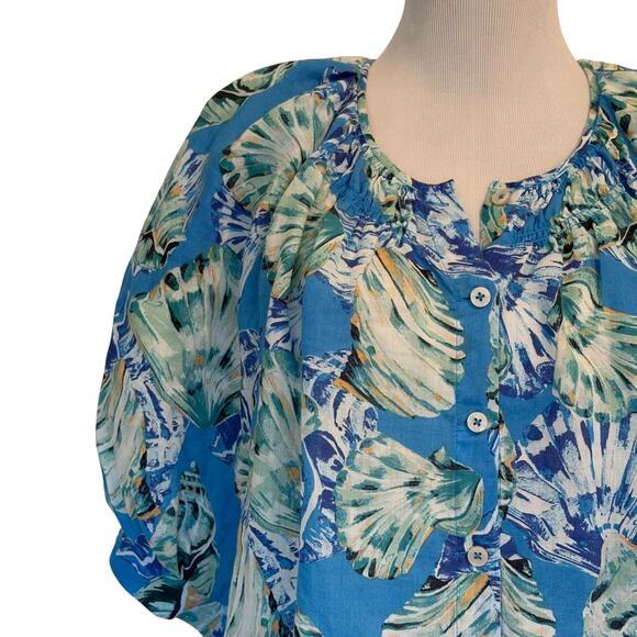 Chico's Shell Print Blouse Size 3 (Womens XL) Poolside Blue Beachy Seashells Top - Picture 3 of 9